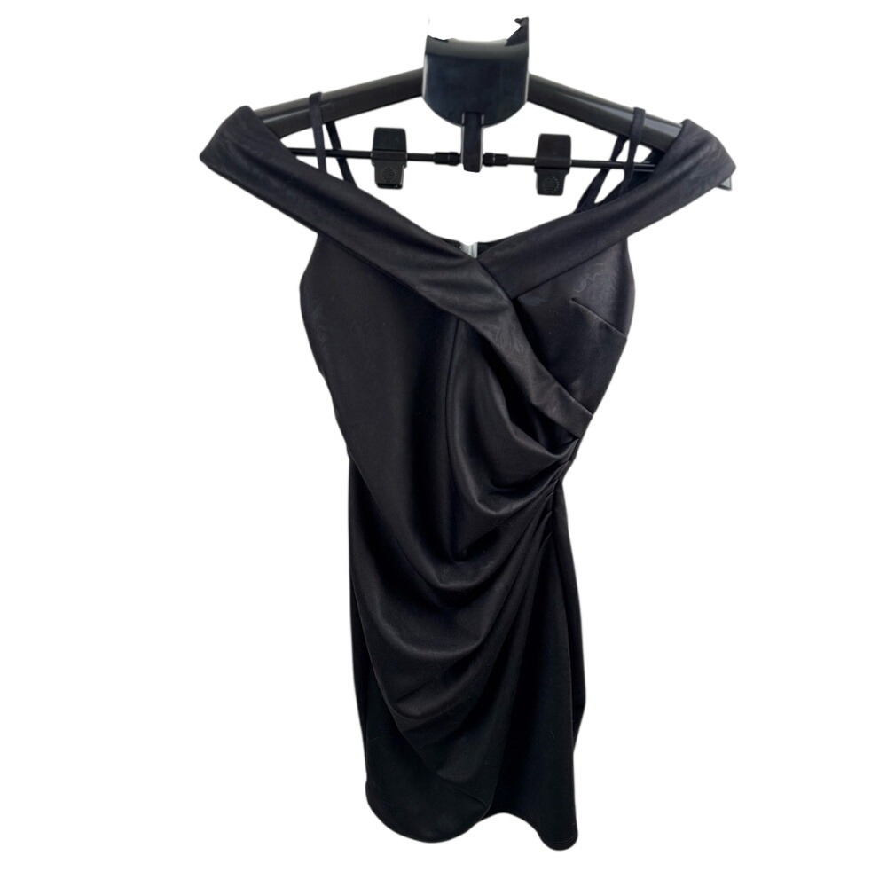 I.N. San Francisco Black Off Shoulder Cocktail Dress Ruched Bodycon Junior Size1